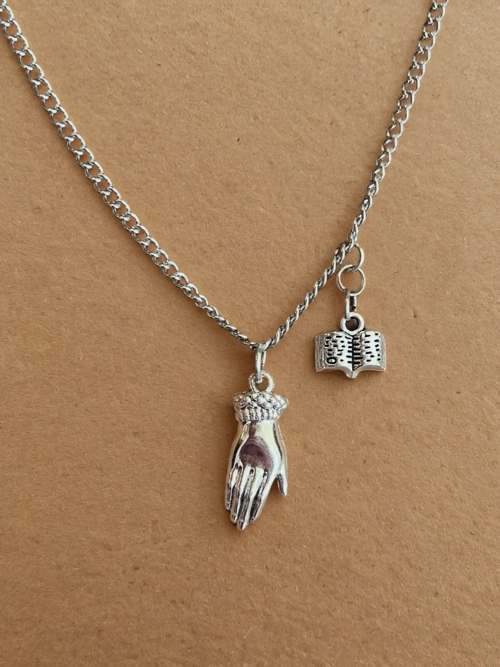 DND Wizard Silver Toned Hand Charm Necklace with Book